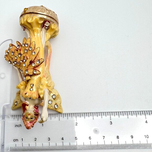 Flamigo Fairy Trinket Box Yellow Wings  Rhinestone Accents Enamel Metal - Picture 2 of 9